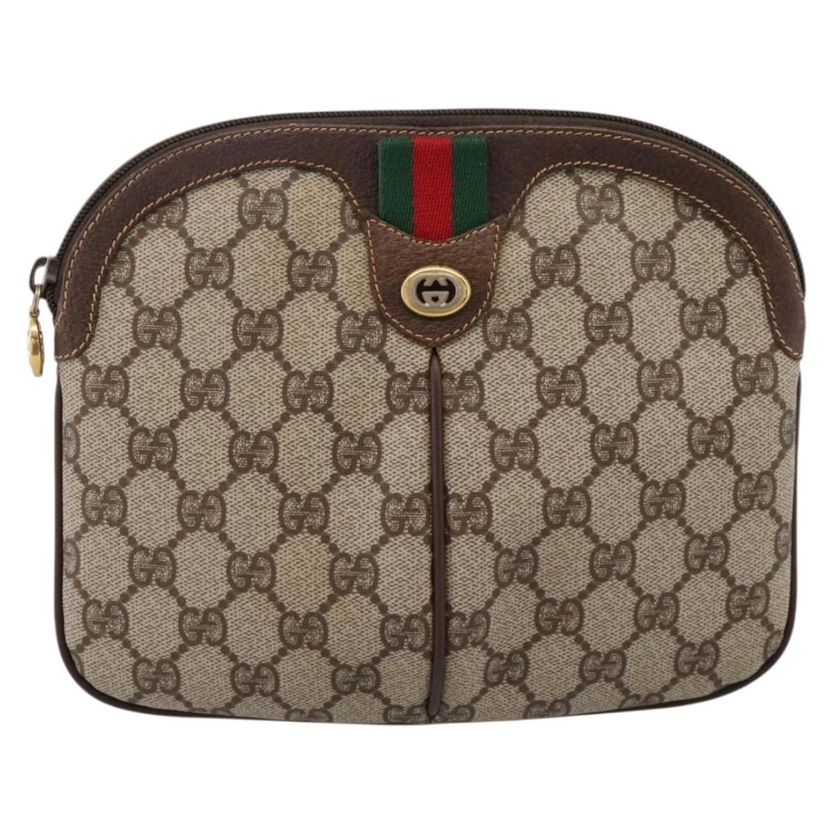 GUCCI GG Supreme Web Sherry Line Bag PVC Beige Gold 904 02 047 Auth BA15648
