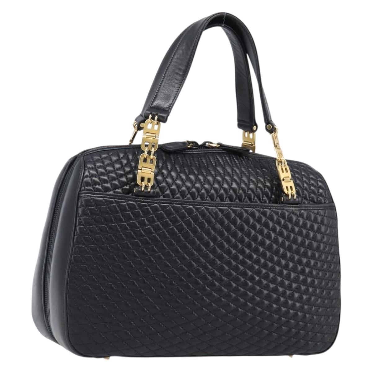 BALLY Hand Bag Leather Black Gold Auth BA15655A