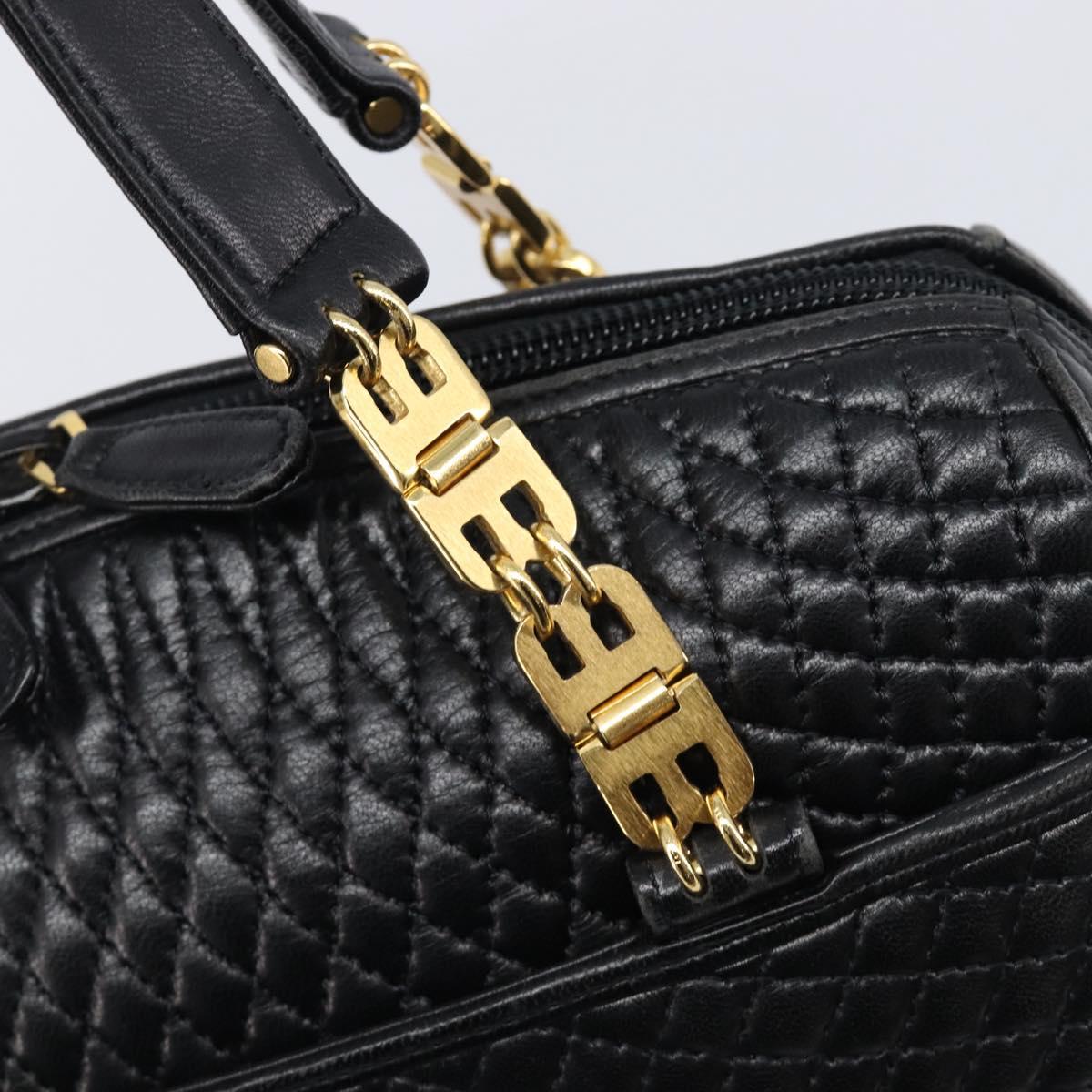 BALLY Hand Bag Leather Black Gold Auth BA15655A