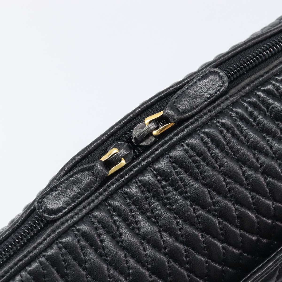 BALLY Hand Bag Leather Black Gold Auth BA15655A