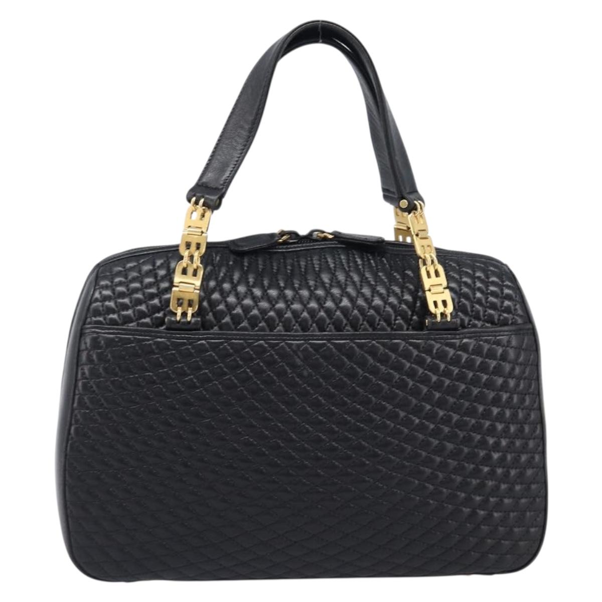 BALLY Hand Bag Leather Black Gold Auth BA15655A