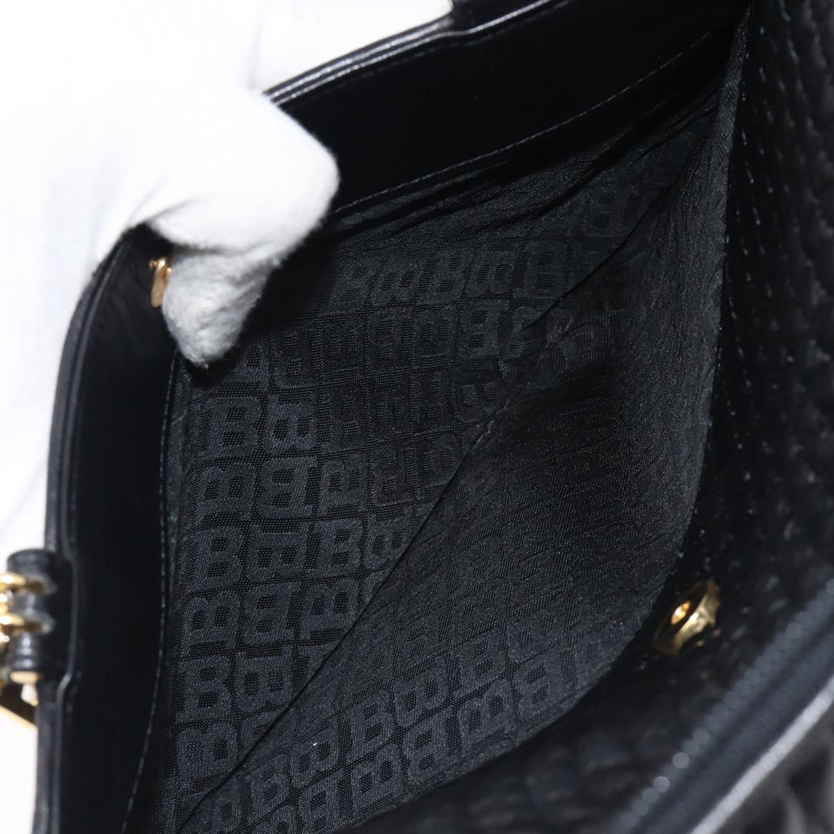 BALLY Hand Bag Leather Black Gold Auth BA15655A