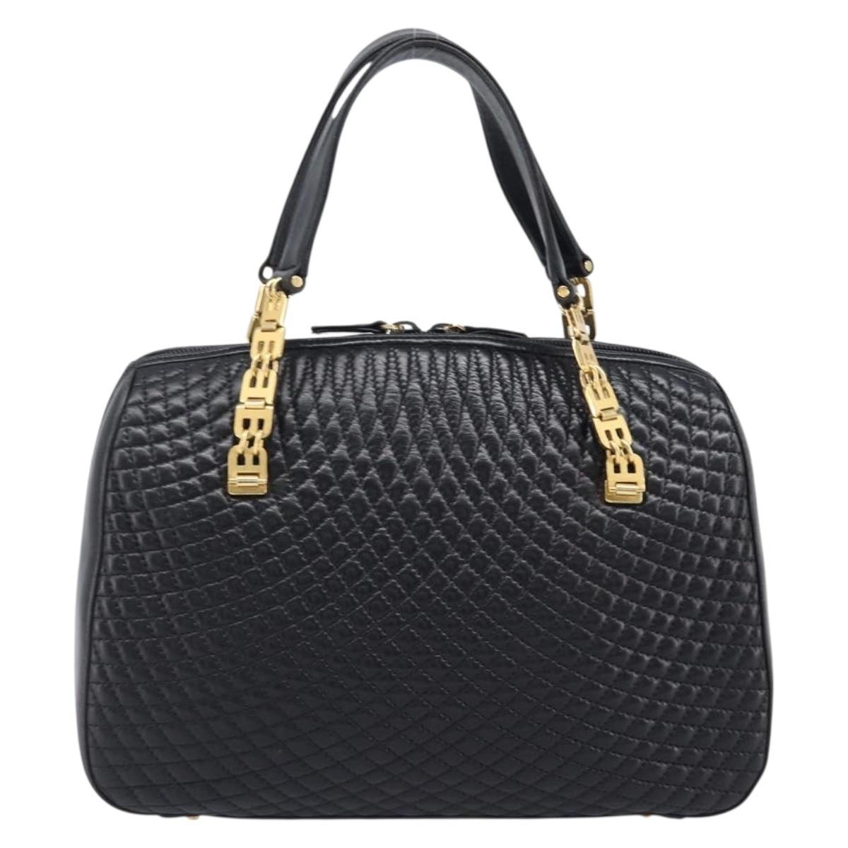 BALLY Hand Bag Leather Black Gold Auth BA15655A