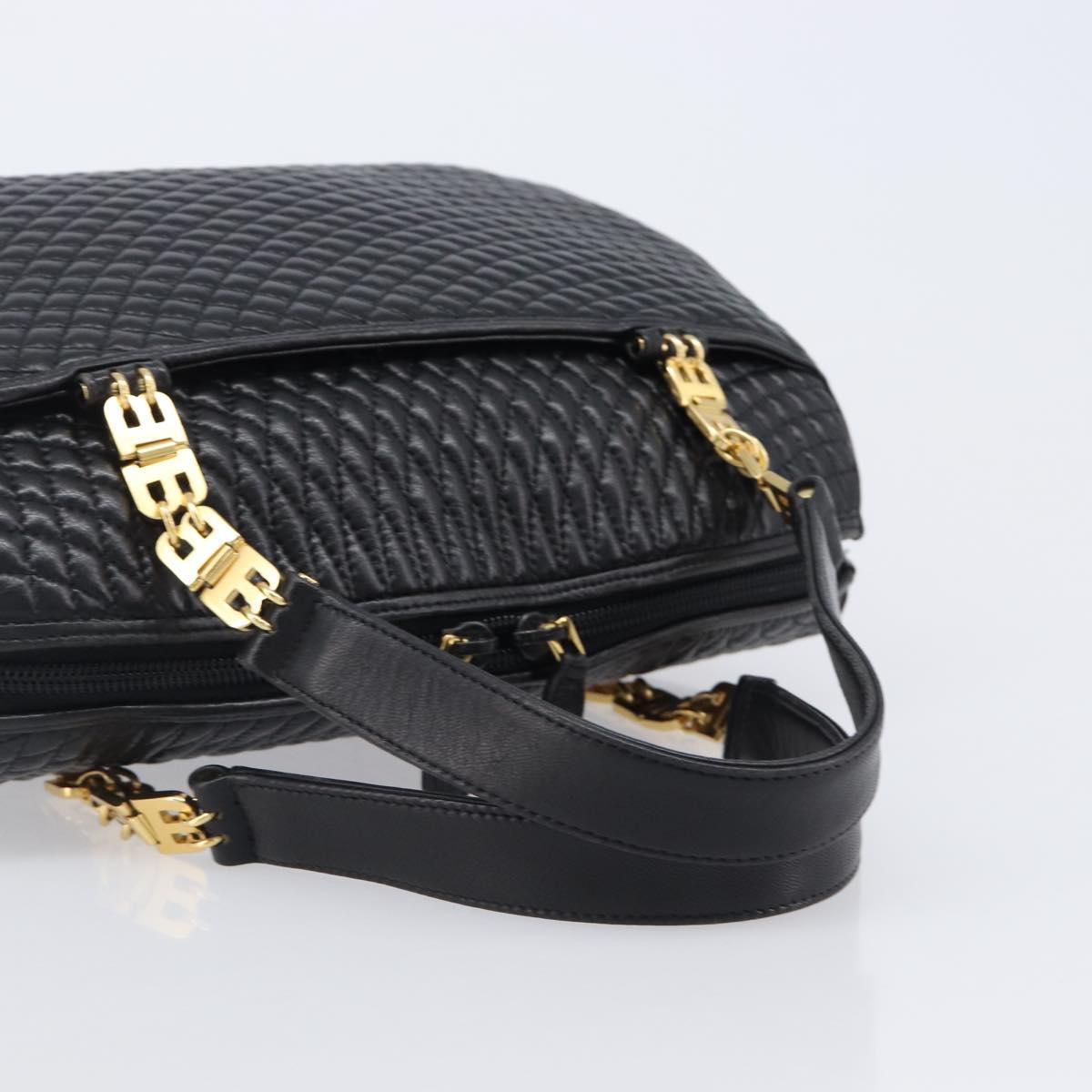 BALLY Hand Bag Leather Black Gold Auth BA15655A