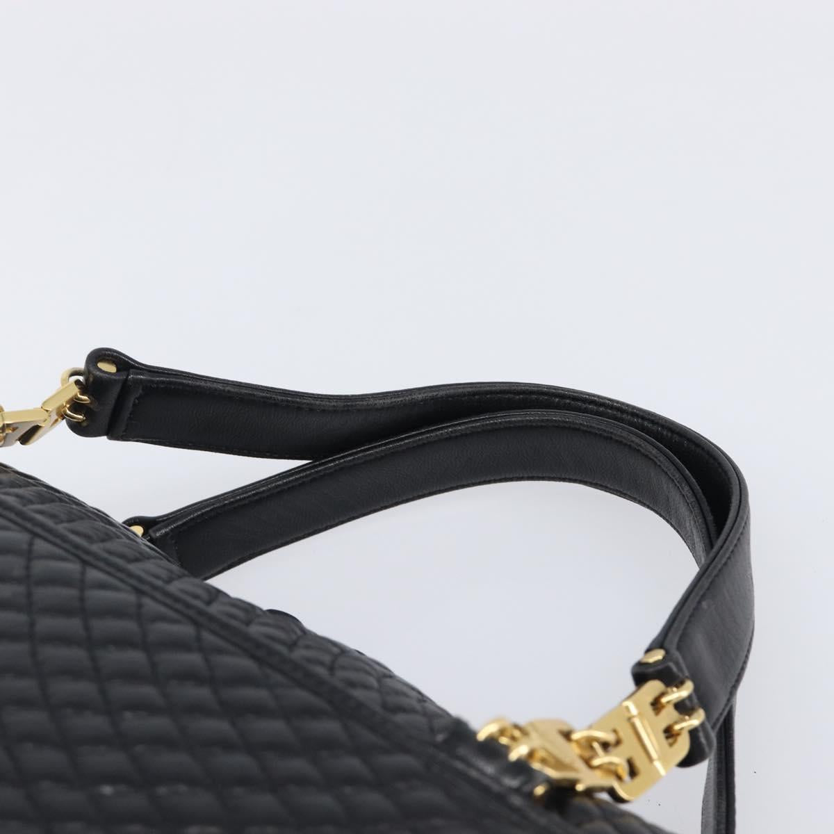 BALLY Hand Bag Leather Black Gold Auth BA15655A
