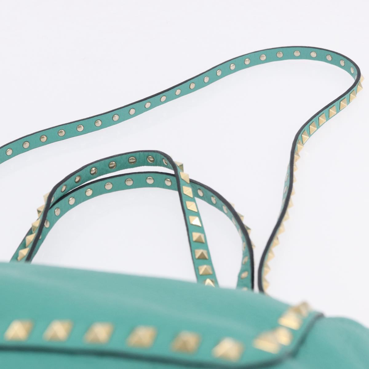 VALENTINO Studs Tote Bag Leather 2way Turquoise Blue Gold Auth BA15656A