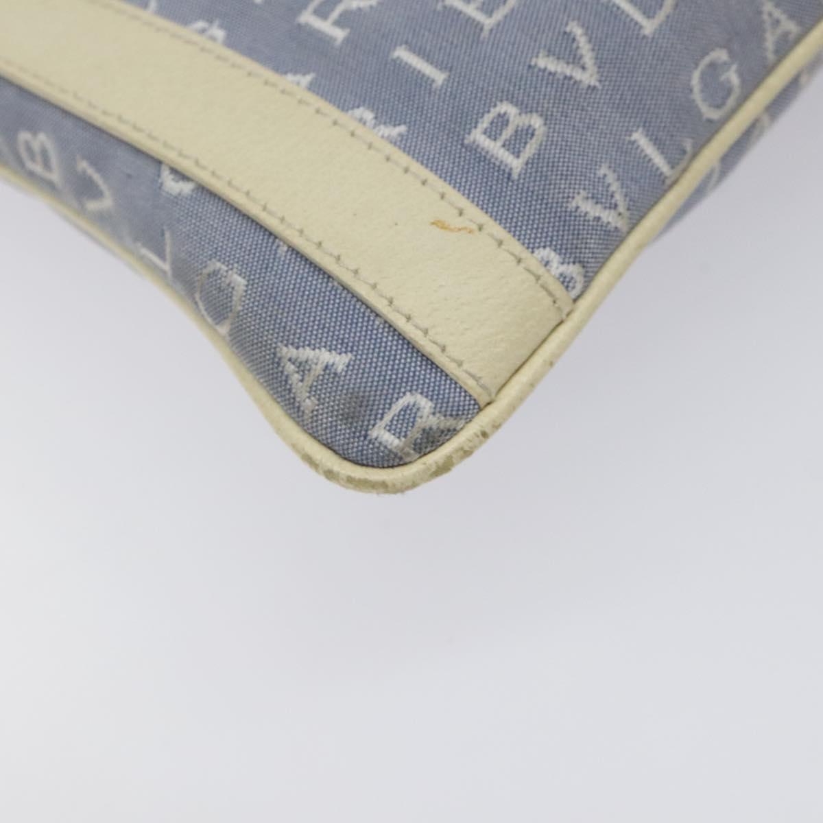 BVLGARI Logo Mania Shoulder Bag Nylon Light Blue Silver Auth BA1566