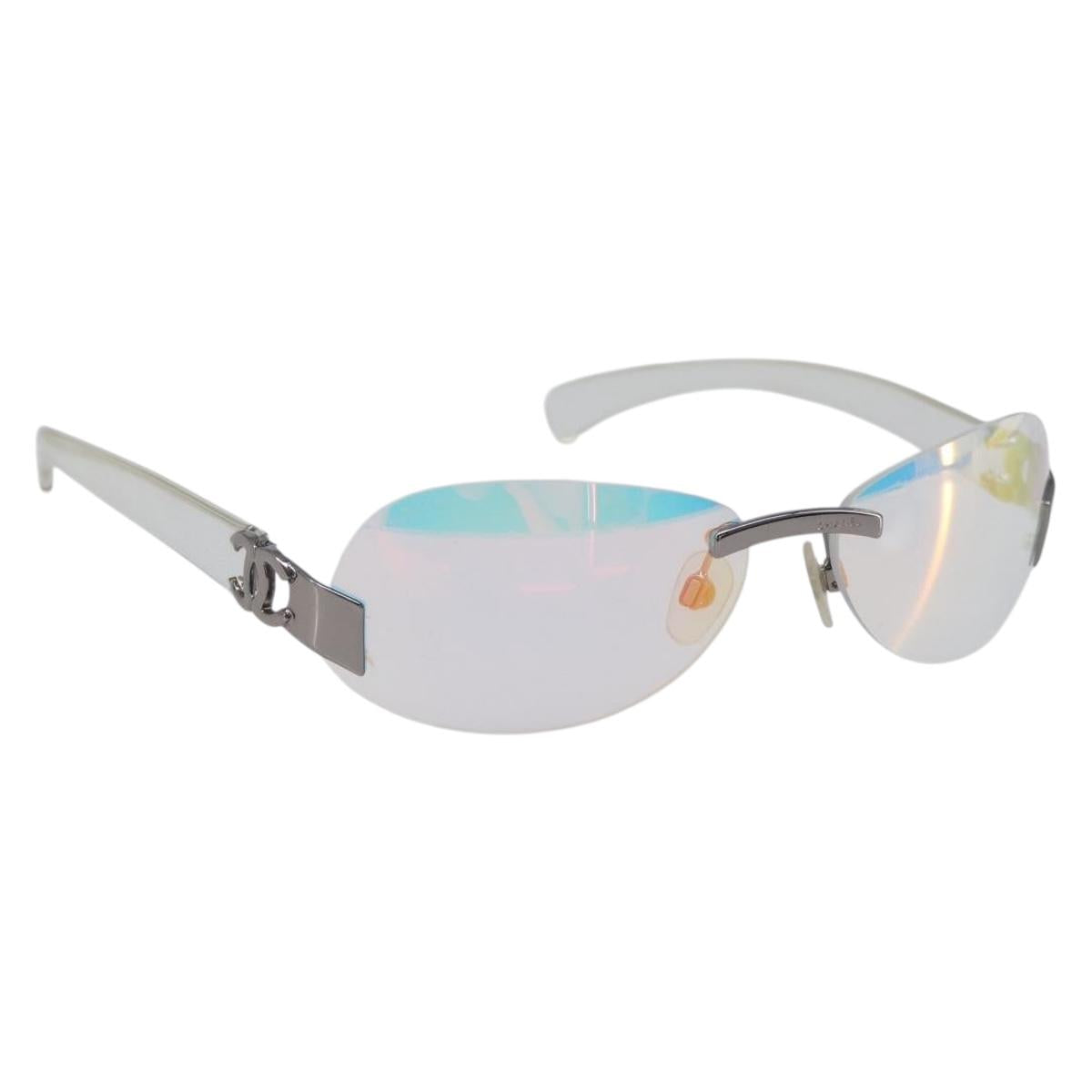 CHANEL Rimless Sunglasses plastic Clear CC Auth BA15679