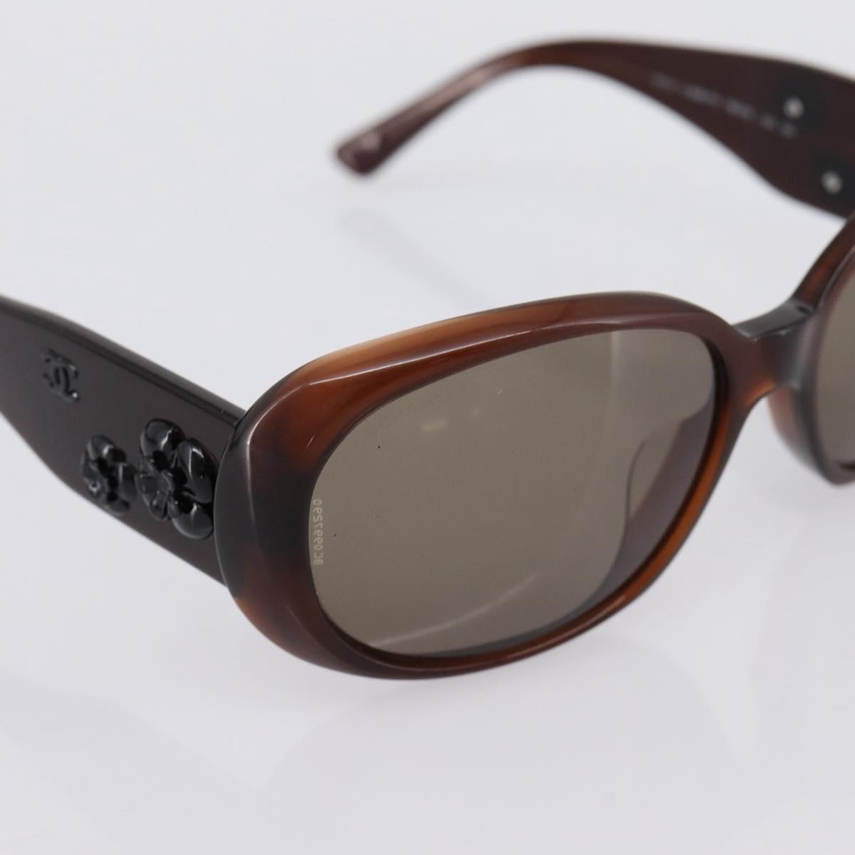 CHANEL Camelia Sunglasses plastic Brown CC Auth BA15680
