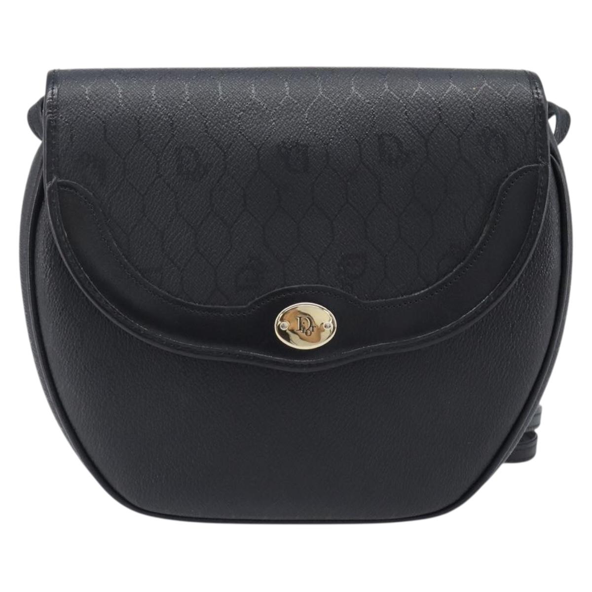 Christian Dior Honeycomb Canvas Shoulder Bag PVC Black Gold Auth BA15703A