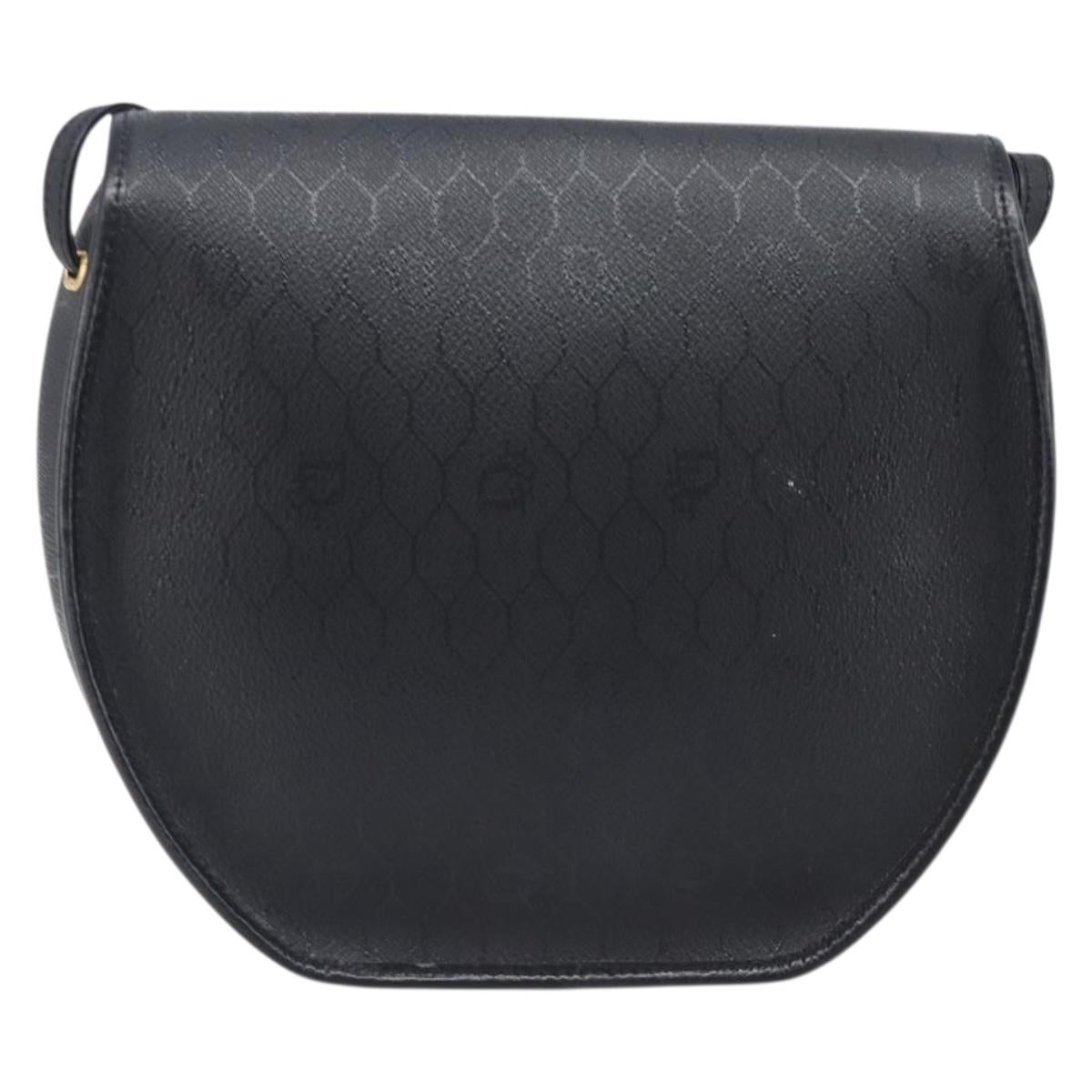 Christian Dior Honeycomb Canvas Shoulder Bag PVC Black Gold Auth BA15703A