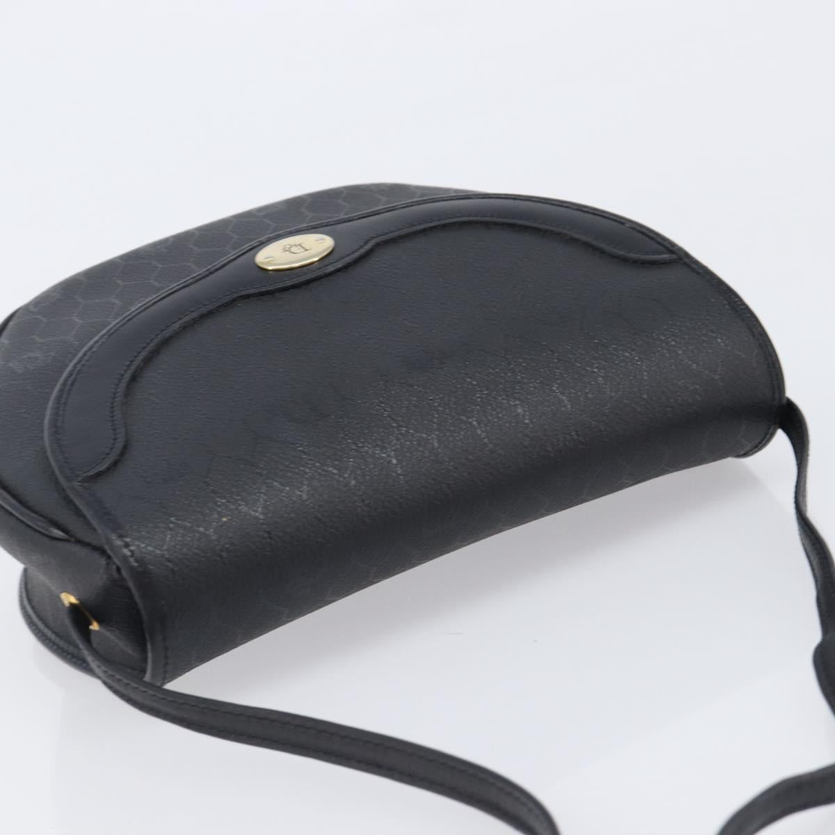 Christian Dior Honeycomb Canvas Shoulder Bag PVC Black Gold Auth BA15703A