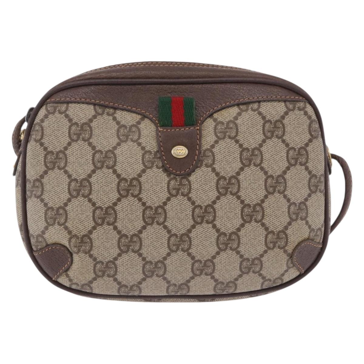 GUCCI GG Supreme Web Sherry Line Bag PVC Beige Gold 156 02 066 Auth BA15707