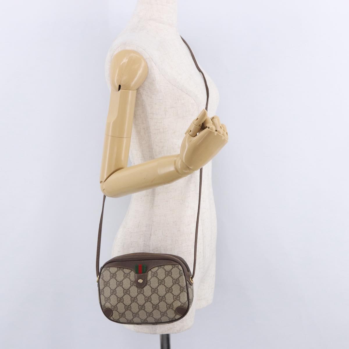 GUCCI GG Supreme Web Sherry Line Bag PVC Beige Gold 156 02 066 Auth BA15707