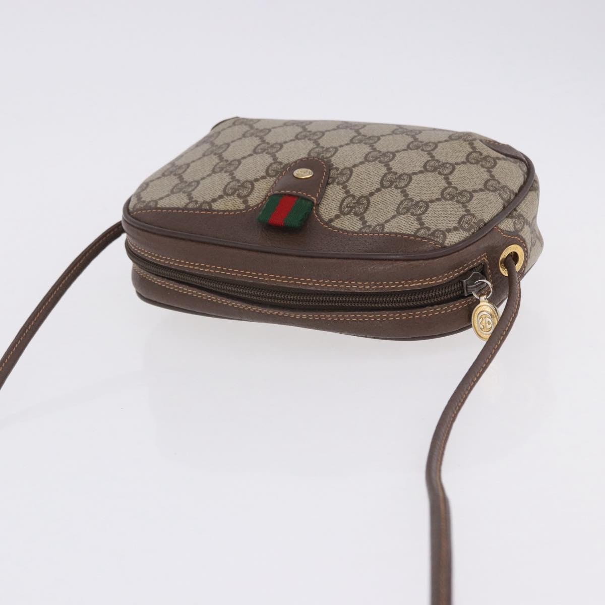 GUCCI GG Supreme Web Sherry Line Bag PVC Beige Gold 156 02 066 Auth BA15707
