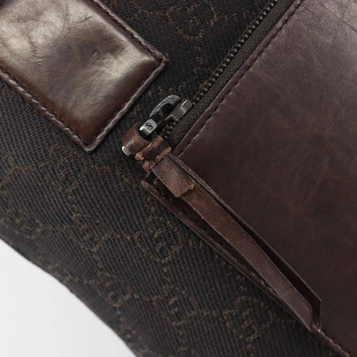 GUCCI GG Canvas Hand Bag Dark Brown Silver 28893 Auth BA15708
