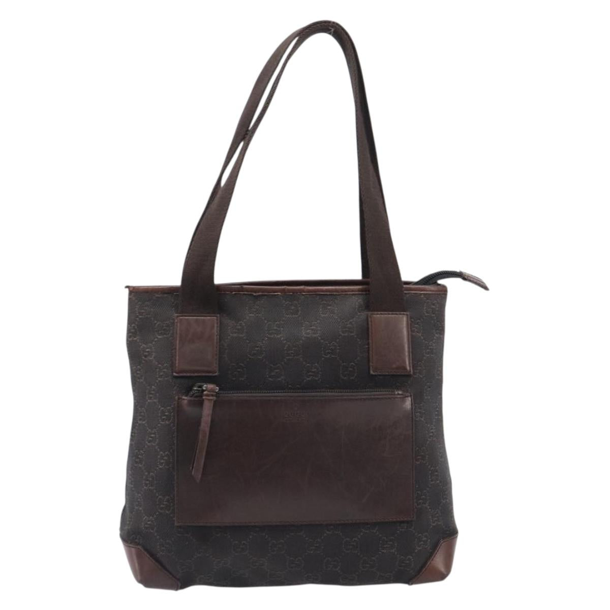 GUCCI GG Canvas Hand Bag Dark Brown Silver 28893 Auth BA15708