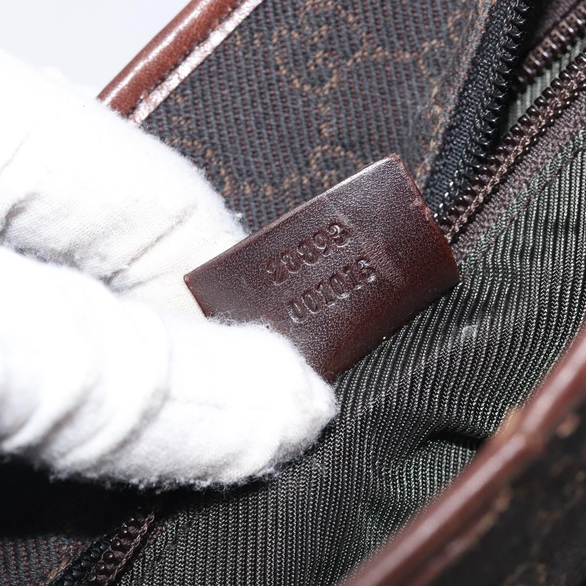 GUCCI GG Canvas Hand Bag Dark Brown Silver 28893 Auth BA15708