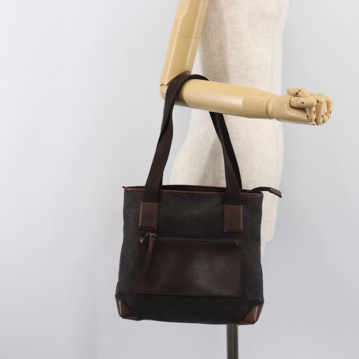 GUCCI GG Canvas Hand Bag Dark Brown Silver 28893 Auth BA15708