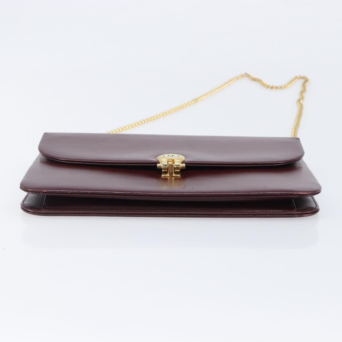 Christian Dior Chain Shoulder Bag Leather Bordeaux Gold Auth BA15709