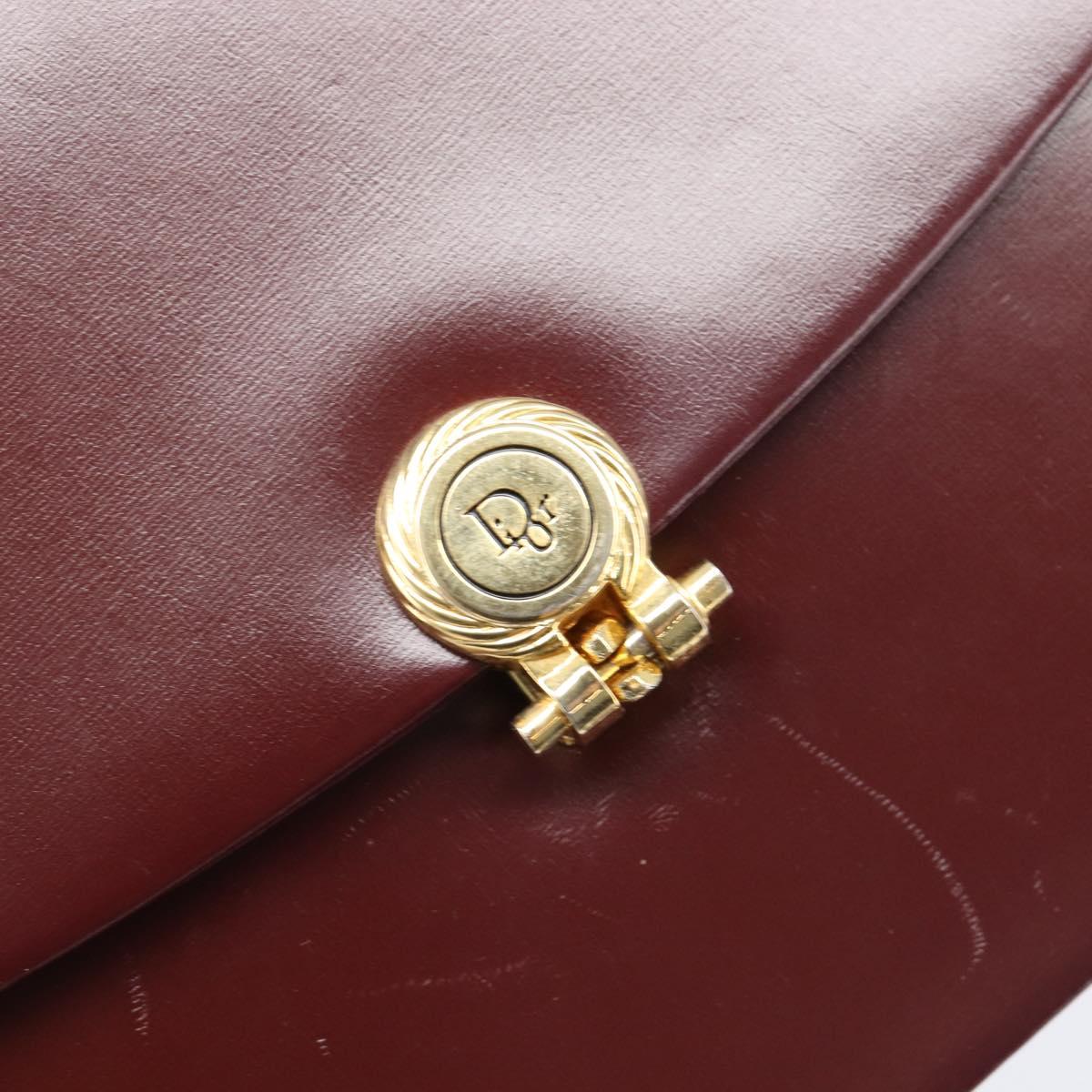 Christian Dior Chain Shoulder Bag Leather Bordeaux Gold Auth BA15709