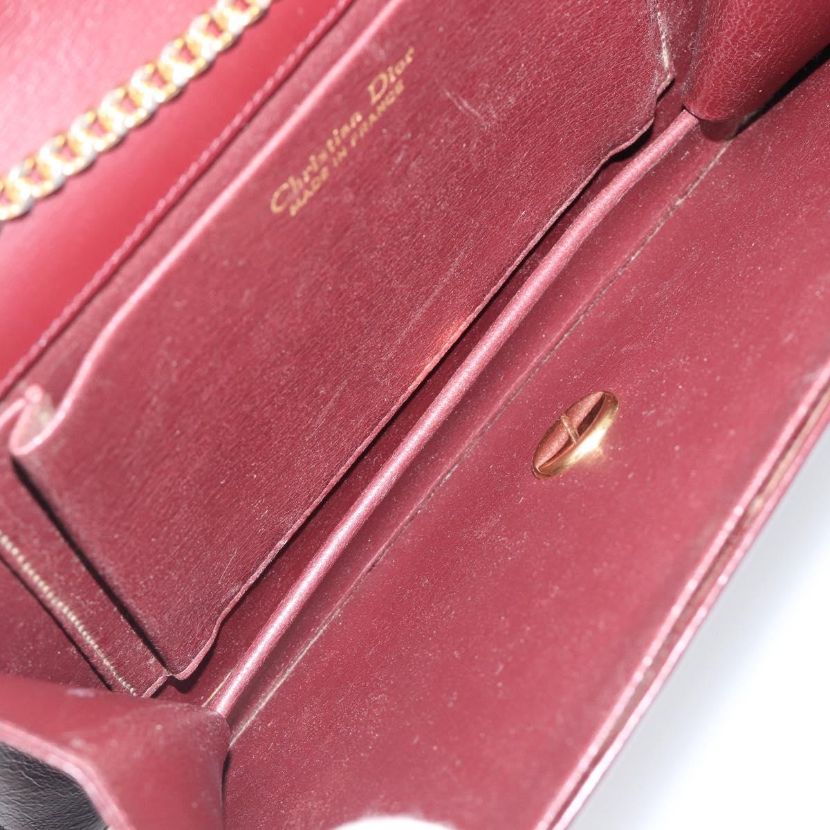 Christian Dior Chain Shoulder Bag Leather Bordeaux Gold Auth BA15709