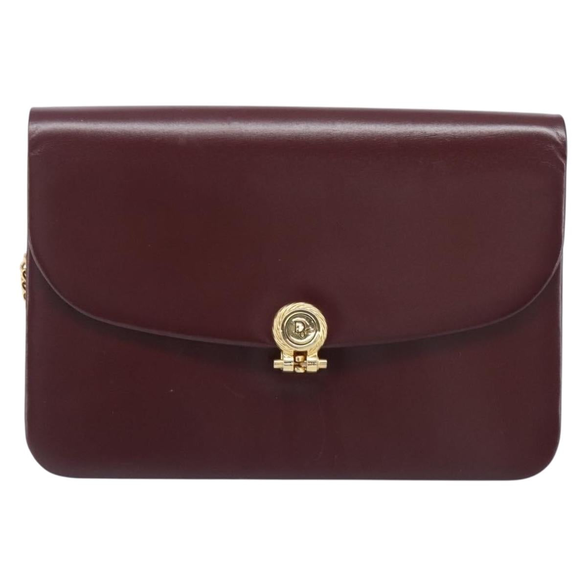 Christian Dior Chain Shoulder Bag Leather Bordeaux Gold Auth BA15709
