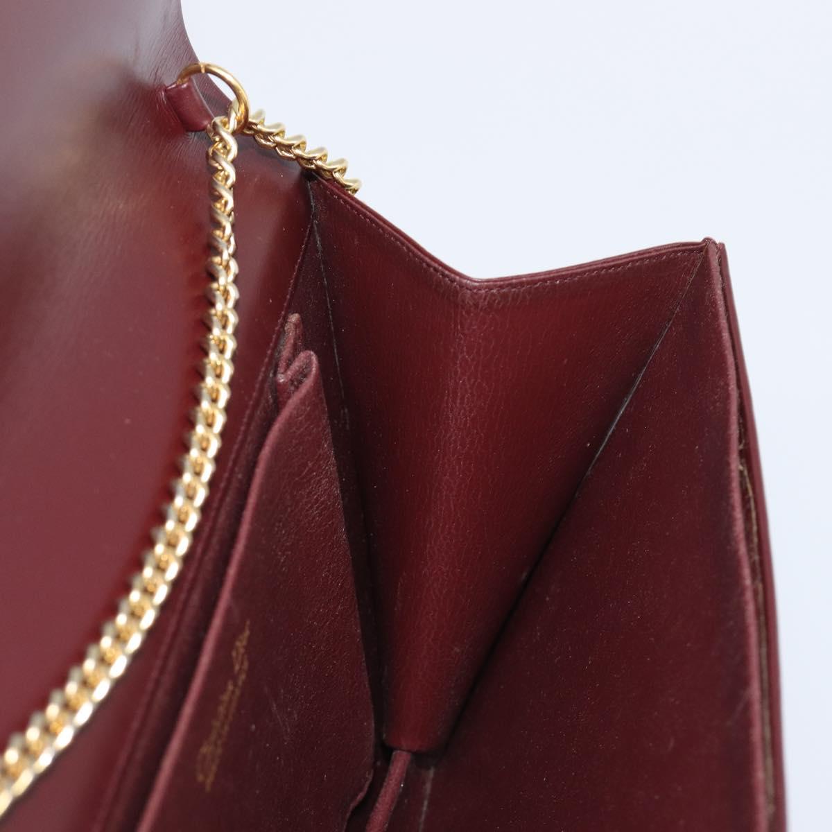 Christian Dior Chain Shoulder Bag Leather Bordeaux Gold Auth BA15709