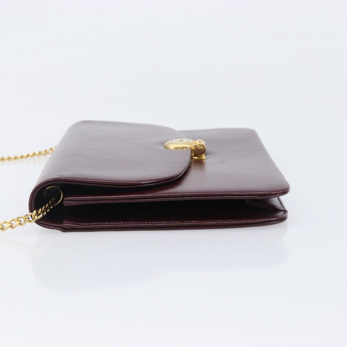 Christian Dior Chain Shoulder Bag Leather Bordeaux Gold Auth BA15709