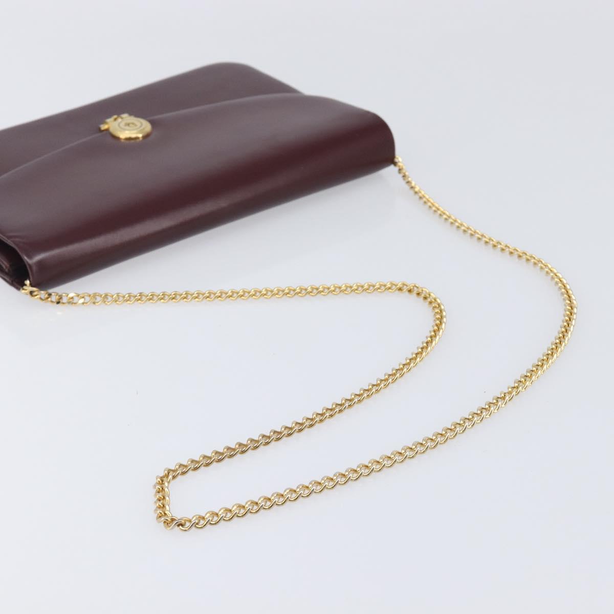 Christian Dior Chain Shoulder Bag Leather Bordeaux Gold Auth BA15709