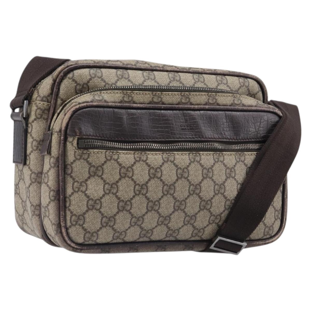 GUCCI GG Supreme Shoulder Bag PVC Beige Silver 114531 Auth BA15711
