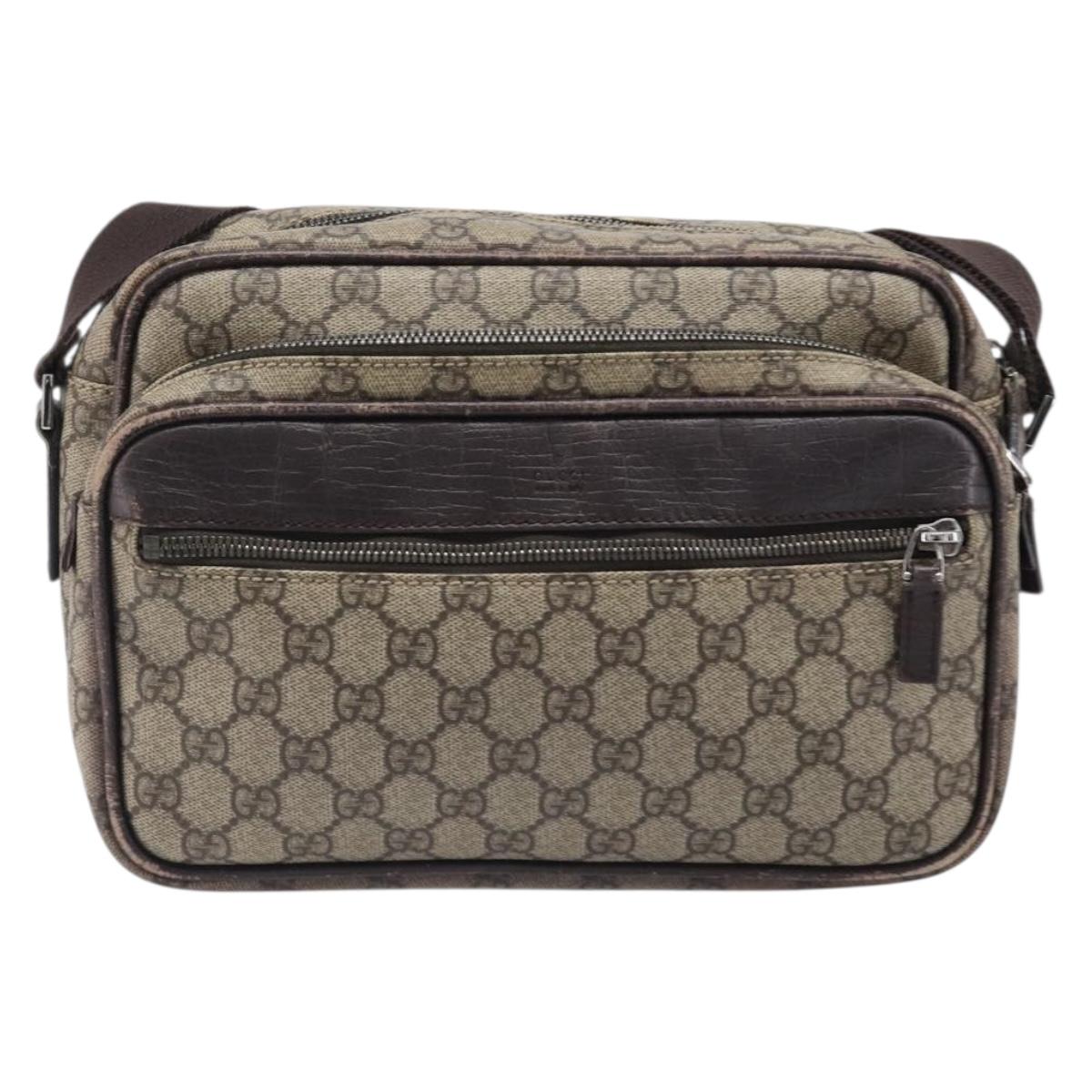 GUCCI GG Supreme Shoulder Bag PVC Beige Silver 114531 Auth BA15711