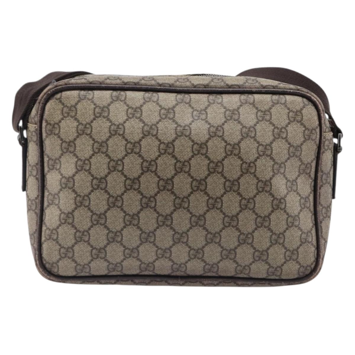 GUCCI GG Supreme Shoulder Bag PVC Beige Silver 114531 Auth BA15711