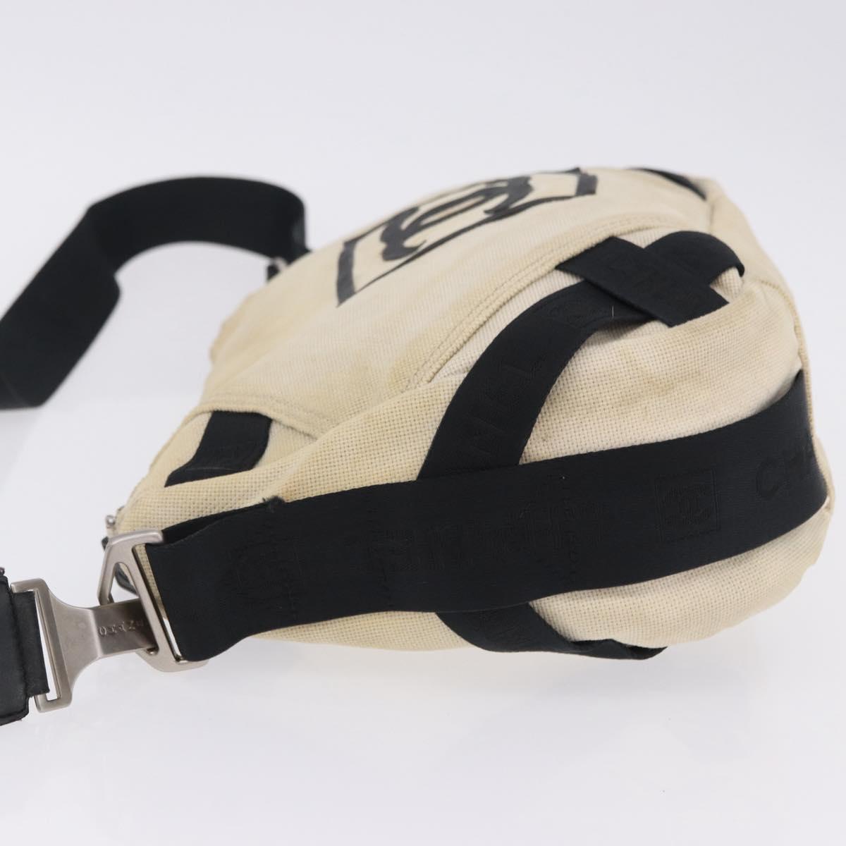 CHANEL Chanel Sports Shoulder Bag Canvas Beige Silver CC Auth BA15714
