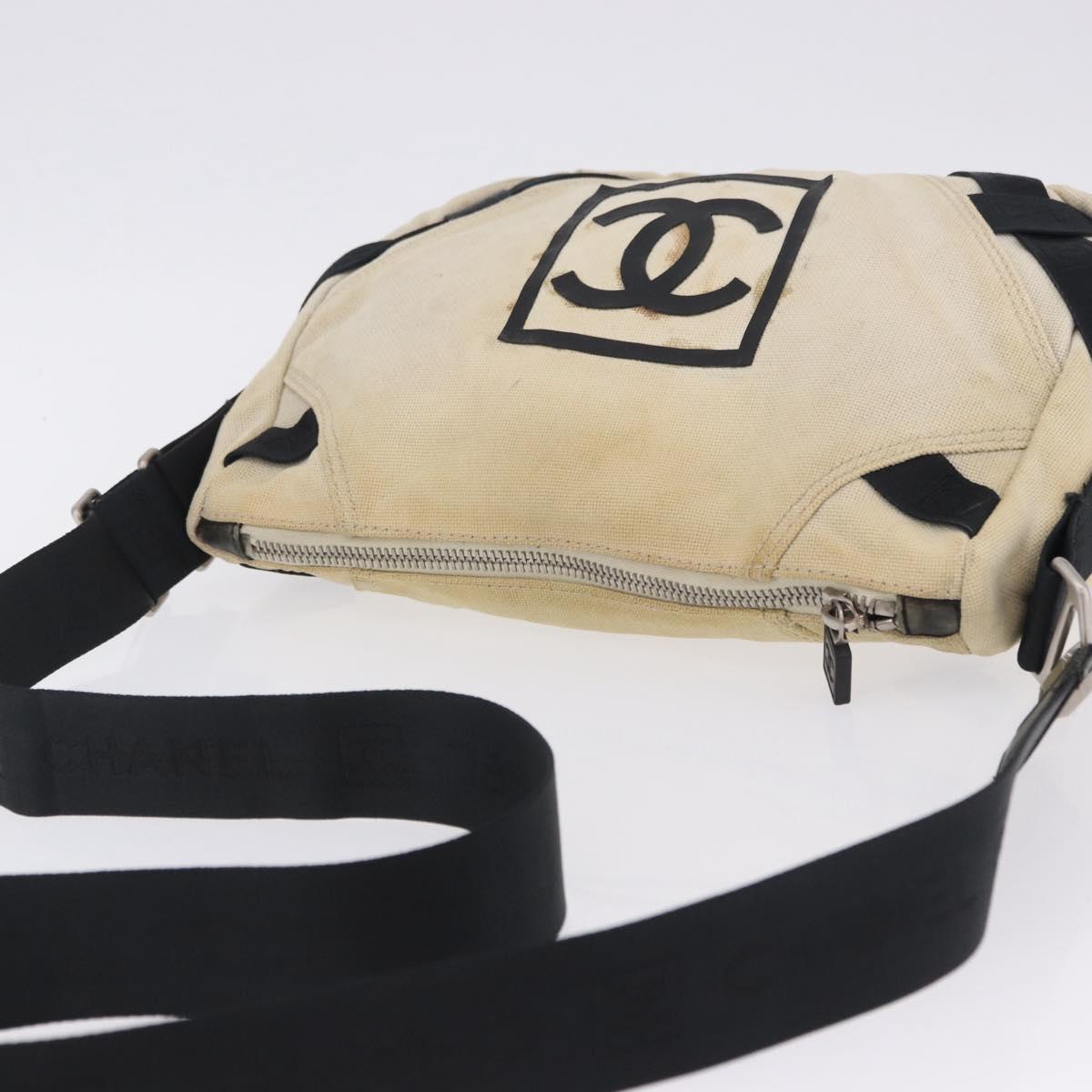 CHANEL Chanel Sports Shoulder Bag Canvas Beige Silver CC Auth BA15714