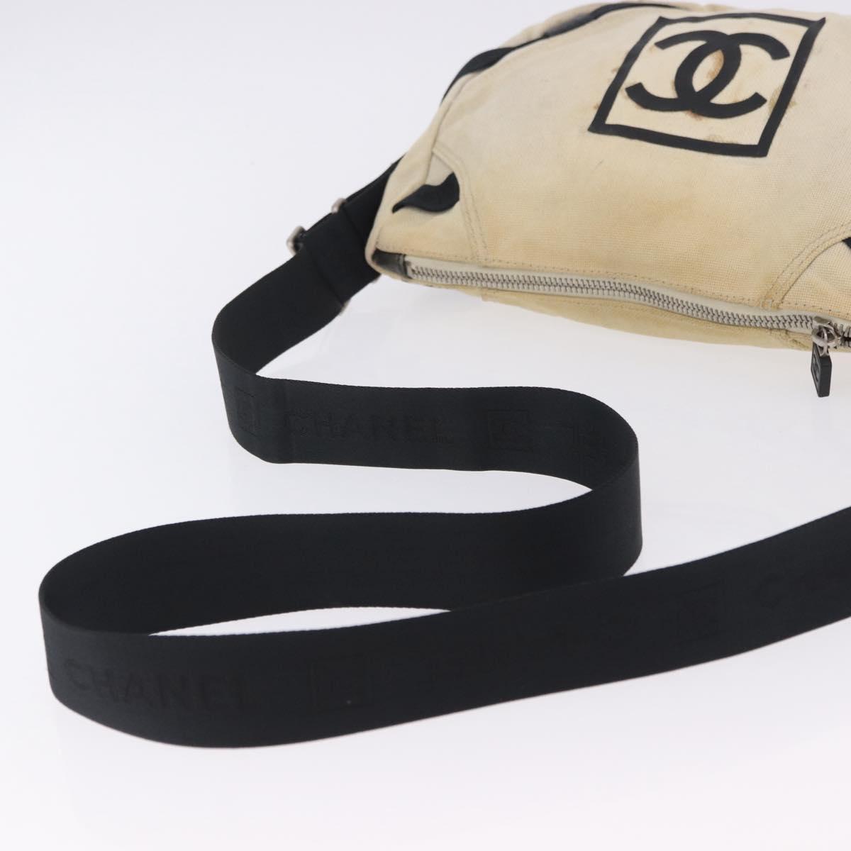 CHANEL Chanel Sports Shoulder Bag Canvas Beige Silver CC Auth BA15714