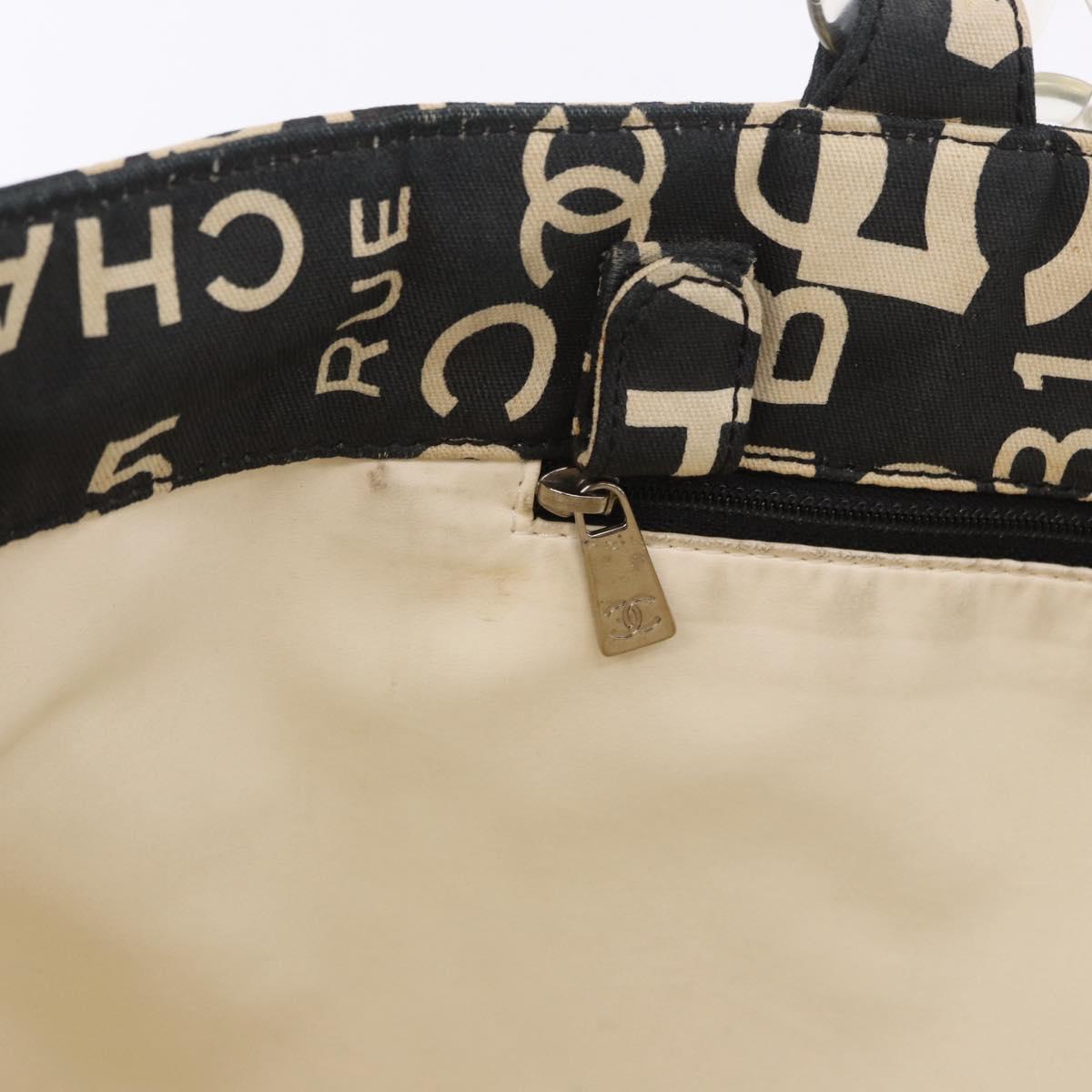 CHANEL Plastic Chain By Sea Line Tote Bag Canvas Black Silver CC Auth BA15716
