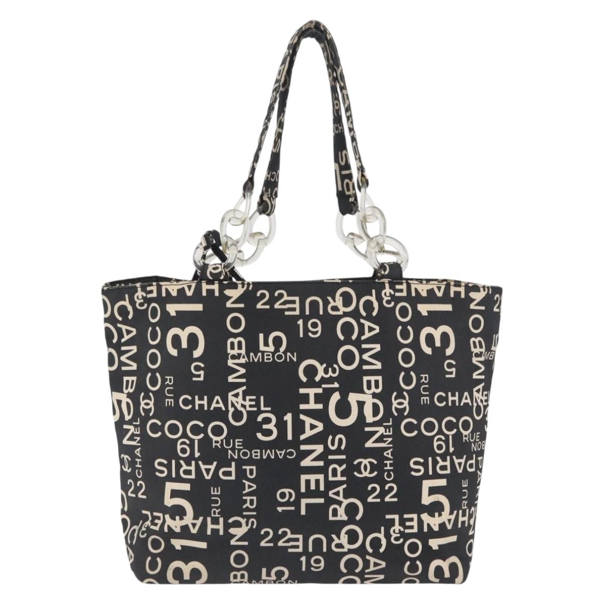 CHANEL Plastic Chain By Sea Line Tote Bag Canvas Black Silver CC Auth BA15716