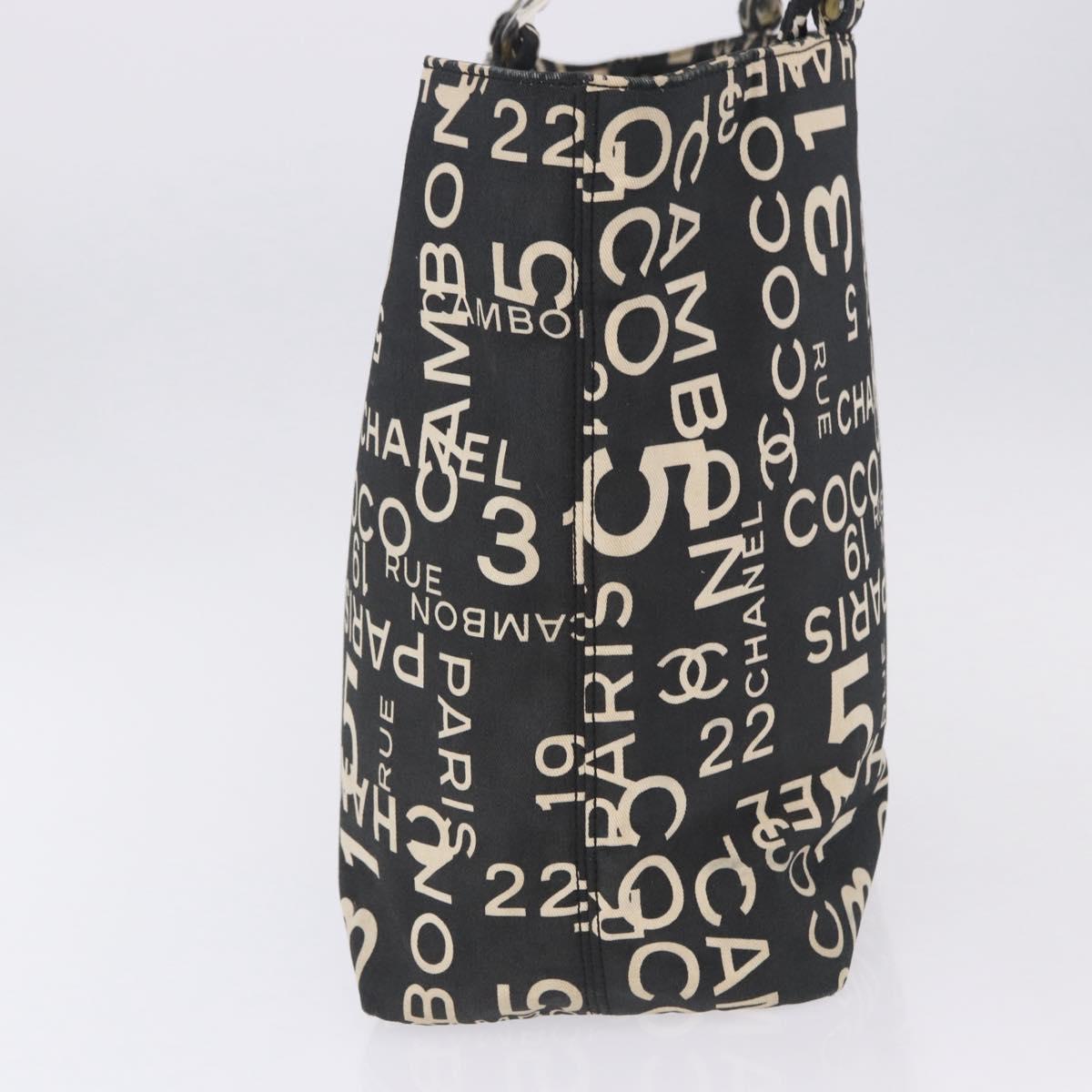 CHANEL Plastic Chain By Sea Line Tote Bag Canvas Black Silver CC Auth BA15716