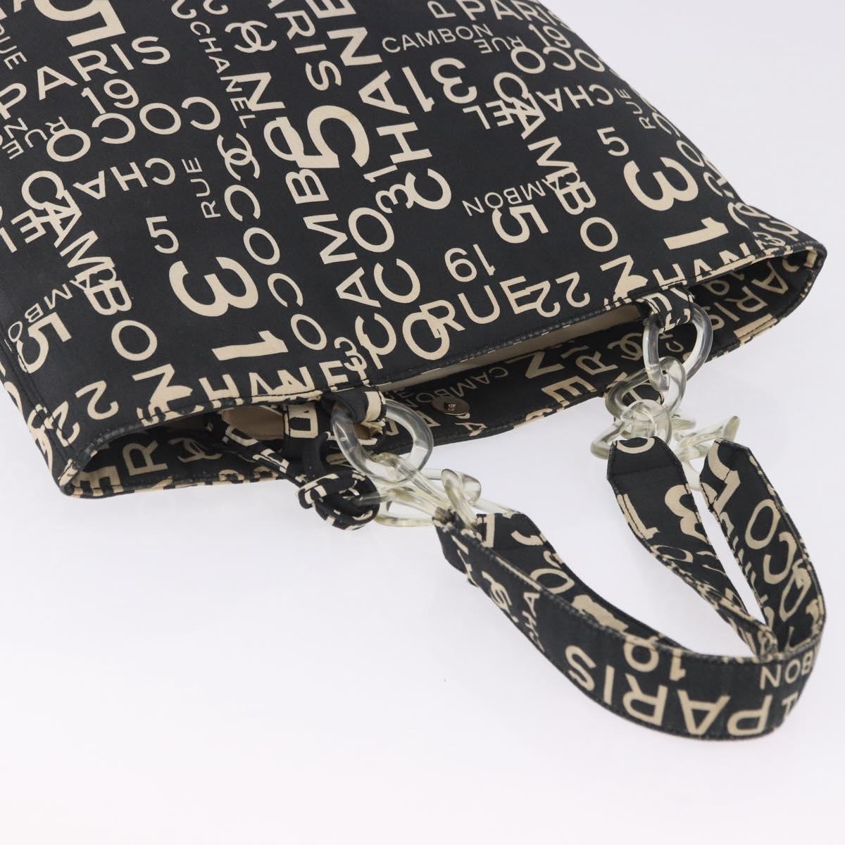 CHANEL Plastic Chain By Sea Line Tote Bag Canvas Black Silver CC Auth BA15716