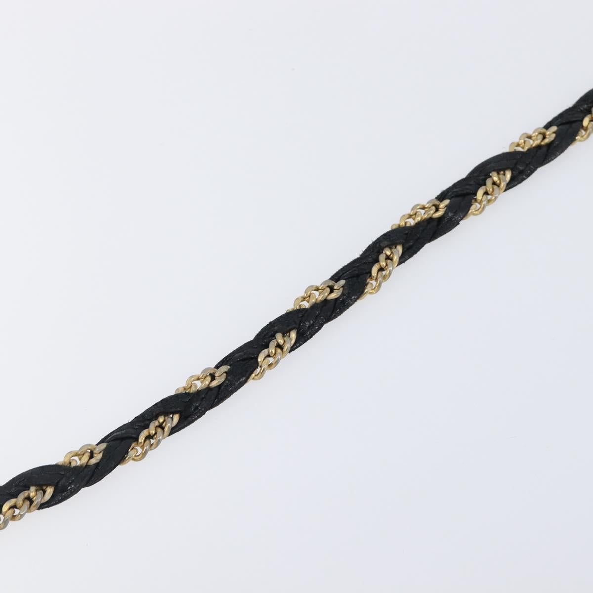 BALLY Chain Shoulder Bag Leather Black Gold Auth BA15717