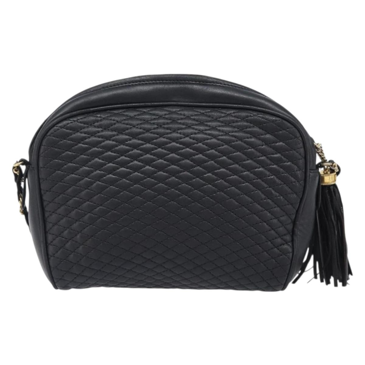 BALLY Chain Shoulder Bag Leather Black Gold Auth BA15717