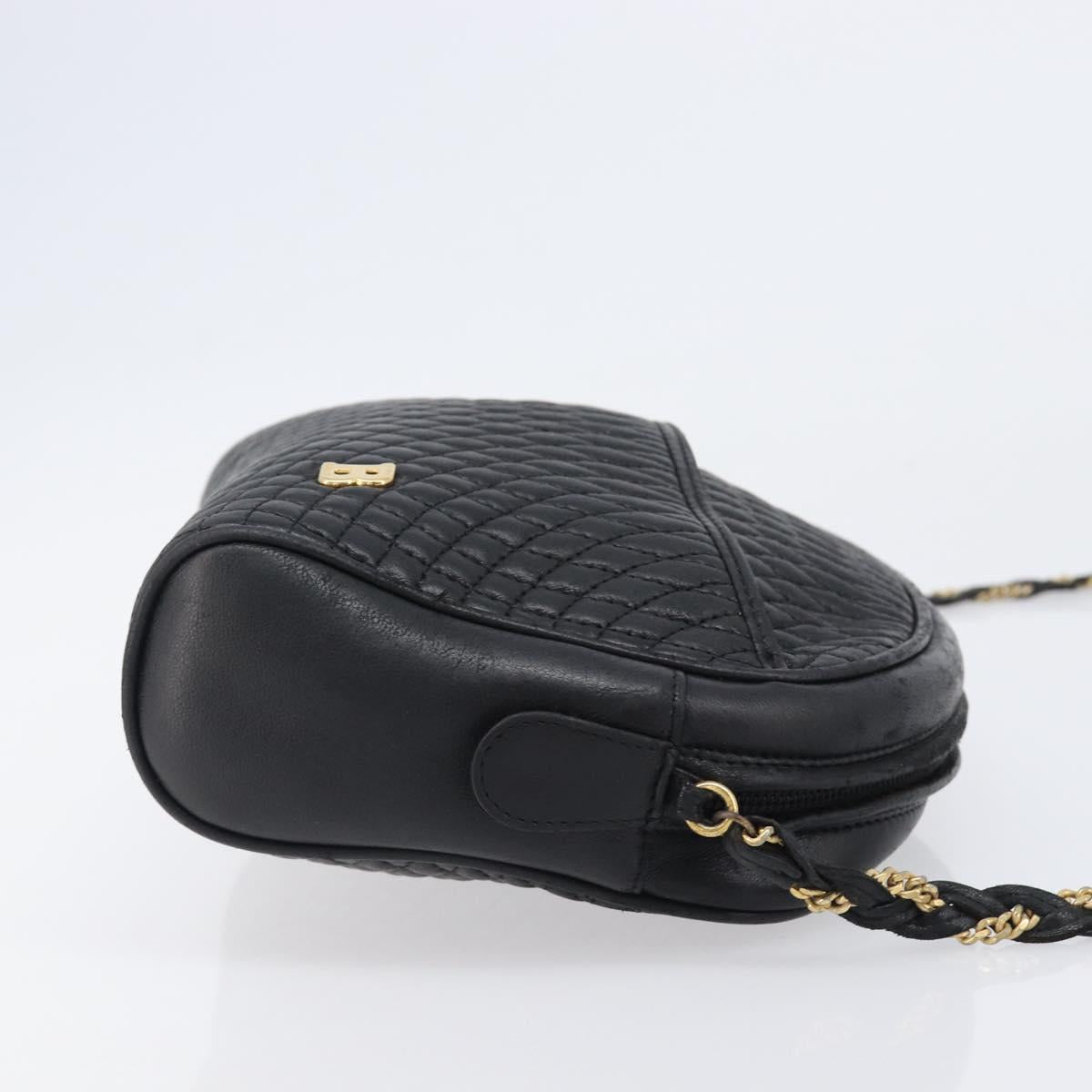 BALLY Chain Shoulder Bag Leather Black Gold Auth BA15717