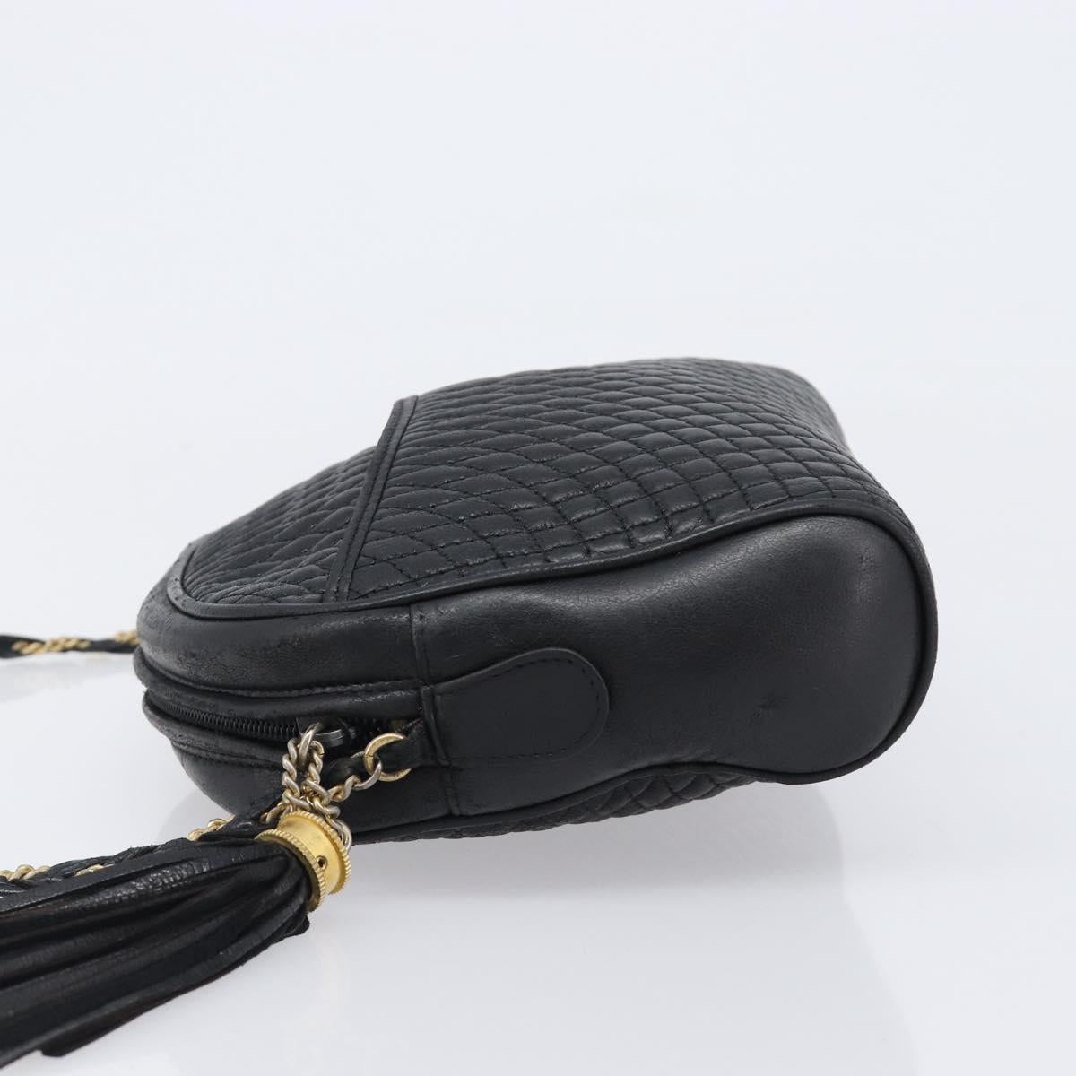 BALLY Chain Shoulder Bag Leather Black Gold Auth BA15717