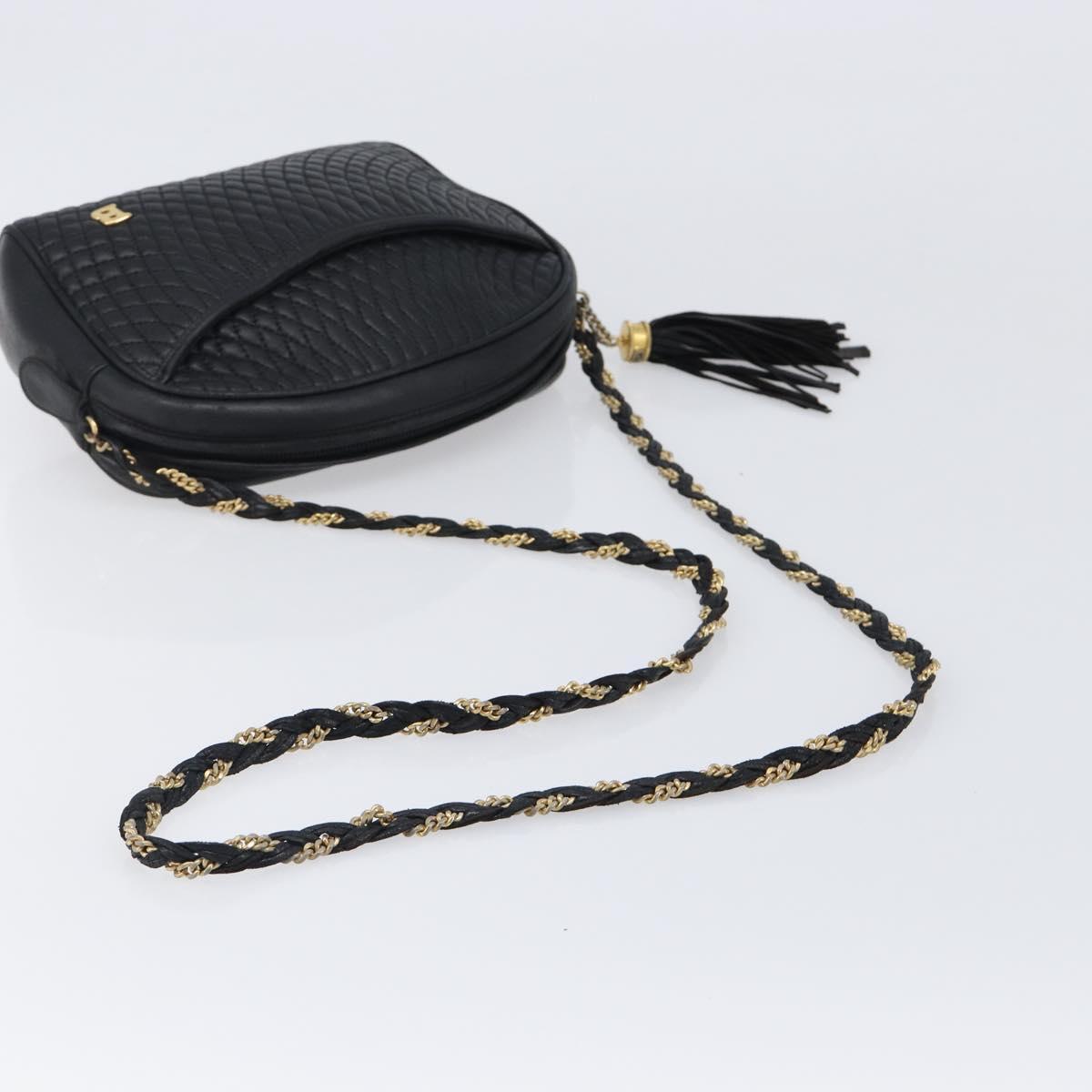 BALLY Chain Shoulder Bag Leather Black Gold Auth BA15717