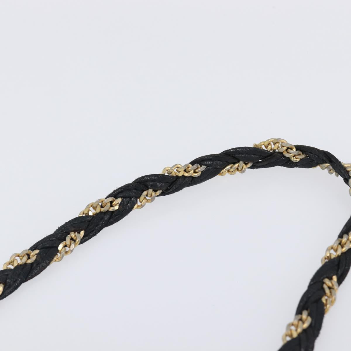 BALLY Chain Shoulder Bag Leather Black Gold Auth BA15717