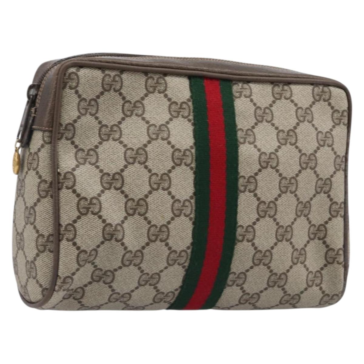 GUCCI GG Supreme Web Sherry Line Clutch Bag PVC Beige 75 01 012 Auth BA15718