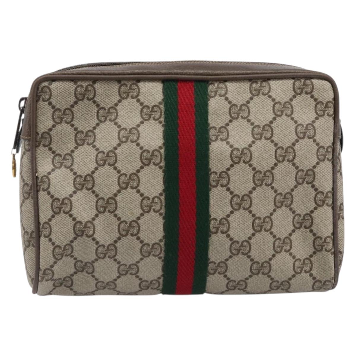 GUCCI GG Supreme Web Sherry Line Clutch Bag PVC Beige 75 01 012 Auth BA15718