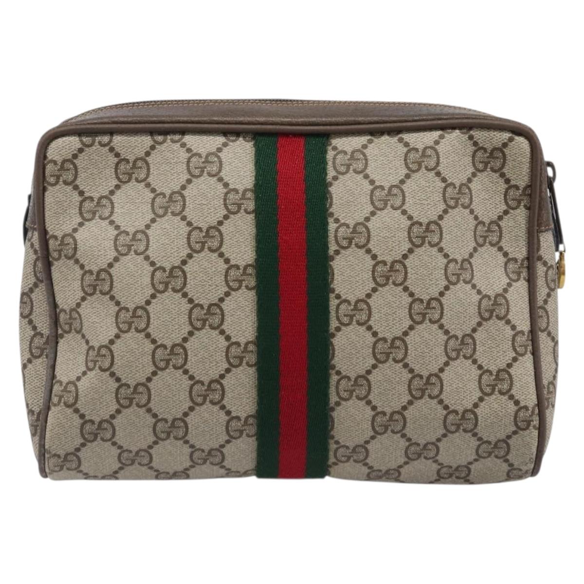 GUCCI GG Supreme Web Sherry Line Clutch Bag PVC Beige 75 01 012 Auth BA15718