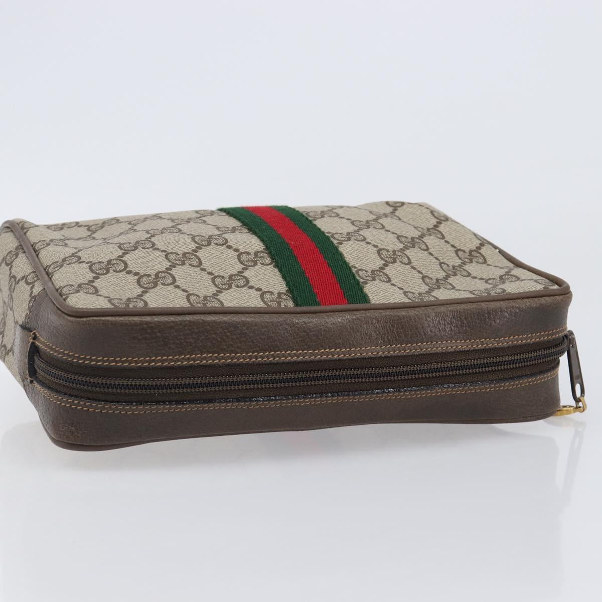 GUCCI GG Supreme Web Sherry Line Clutch Bag PVC Beige 75 01 012 Auth BA15718